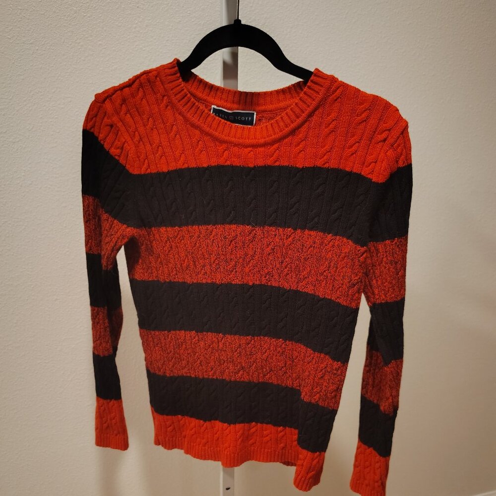 Karen Scott Women's Red & Black Striped Sweater Size Medium Cotton